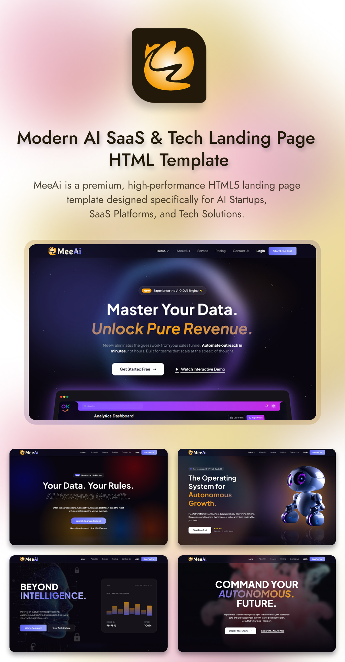 MeeAi - Modern AI SaaS & Tech Landing Page HTML Template